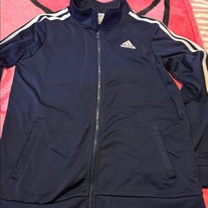 Adidas Dark Blue Zip-Up Jacket with White Stripes
